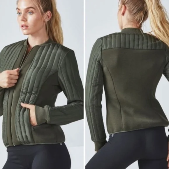 Fabletics Pisa Puffer Quilted Jacket Olive Green Women's Size Large - Picture 2 of 10